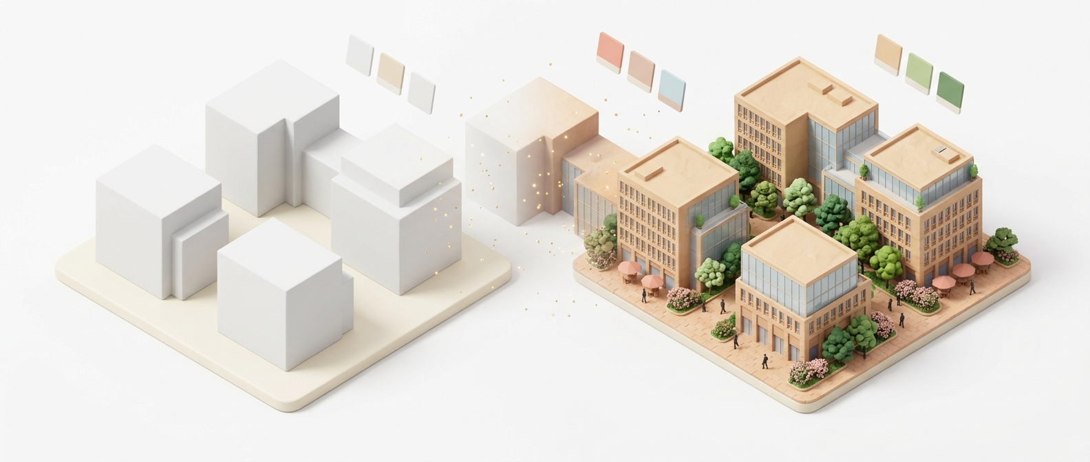 AI rendering interface showing style options and generated visualization